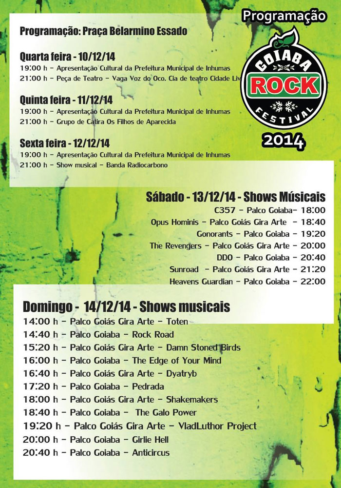 Programação do Goiaba Rock 2014 Programação do Goiaba Rock 2014