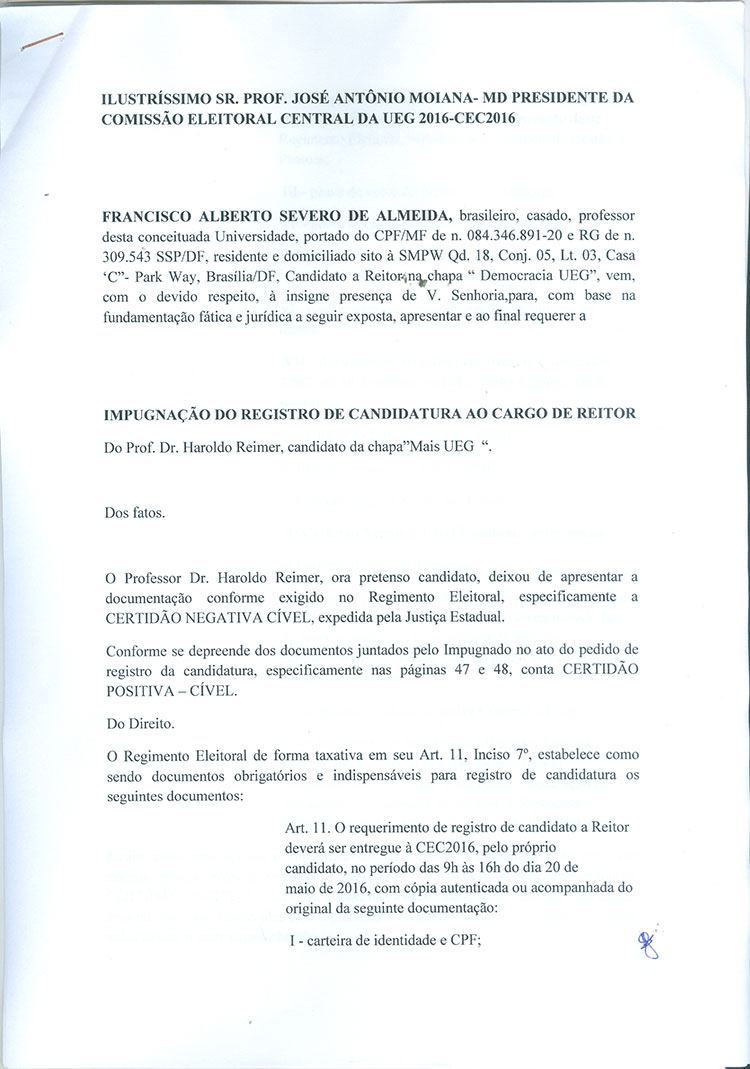 Lei da Ficha Limpa deve impedir reeleição do reitor da UEG Lei da Ficha Limpa deve impedir reeleição do reitor da UEG