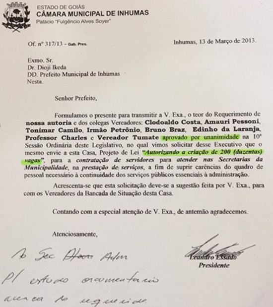 Sessão Solene Extraordinária na Câmara Municipal de Inhumas