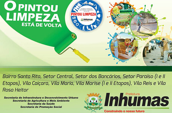 Prefeitura de Inhumas irá Promover mais uma Edição do Programa Pintou Limpeza Prefeitura de Inhumas irá Promover mais uma Edição do Programa Pintou Limpeza