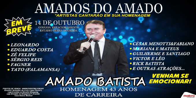 Artistas consagrados cantarão músicas do cantor Amado Batista