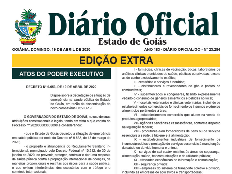 Governo de GoiÃ¡s lanÃ§a novo decreto com novas regras para o comÃ©rcio e outras atividades